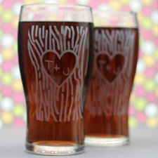 Etched pint glasses by Glass Blasted Weddings